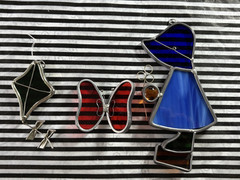 Vintage Lot of 3 Suncatchers Sun Bonnet Kite Butterfly Suncatcher