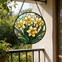 “Stained Glass Daffodil Sun Catcher Panel for Home Decor and Gifts”