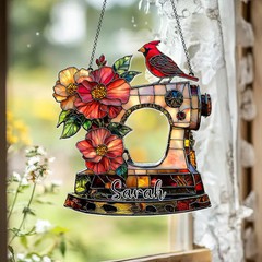 Personalized Sewing Machine Cardinal Suncatcher Acrylic