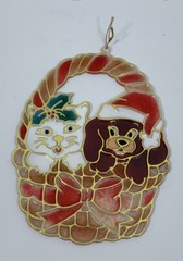 Vintage Plastic Stained Window Sun Catcher Giftco INC. Christmas Cat Dog