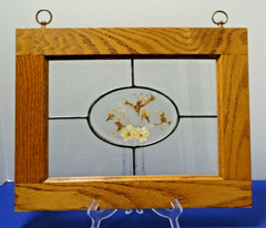 VTG Stained Glass Cabinet Co. Pressed Flowers in Wood Door Frame ~15.5″L x 12″H