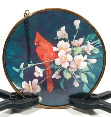4 5/8″ Circular Hanging Stained Glass Cardinal Flowers Window Sun Catcher