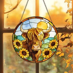 Highland Cow Stained Glass Suncatcher Farm Animal Window Decor Gift