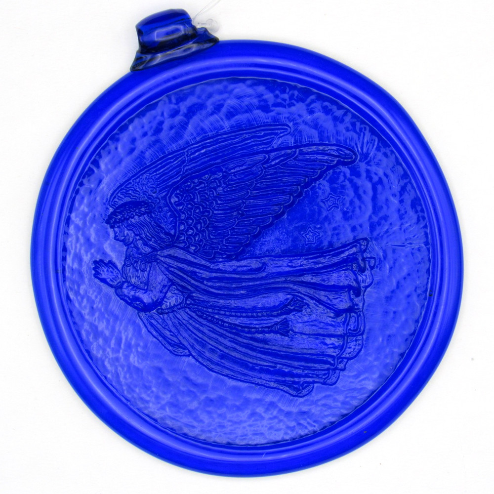 Large Pressed Glass Sun Catcher, 6″ d, Angel, Cobalt Blue, Hang Loop
