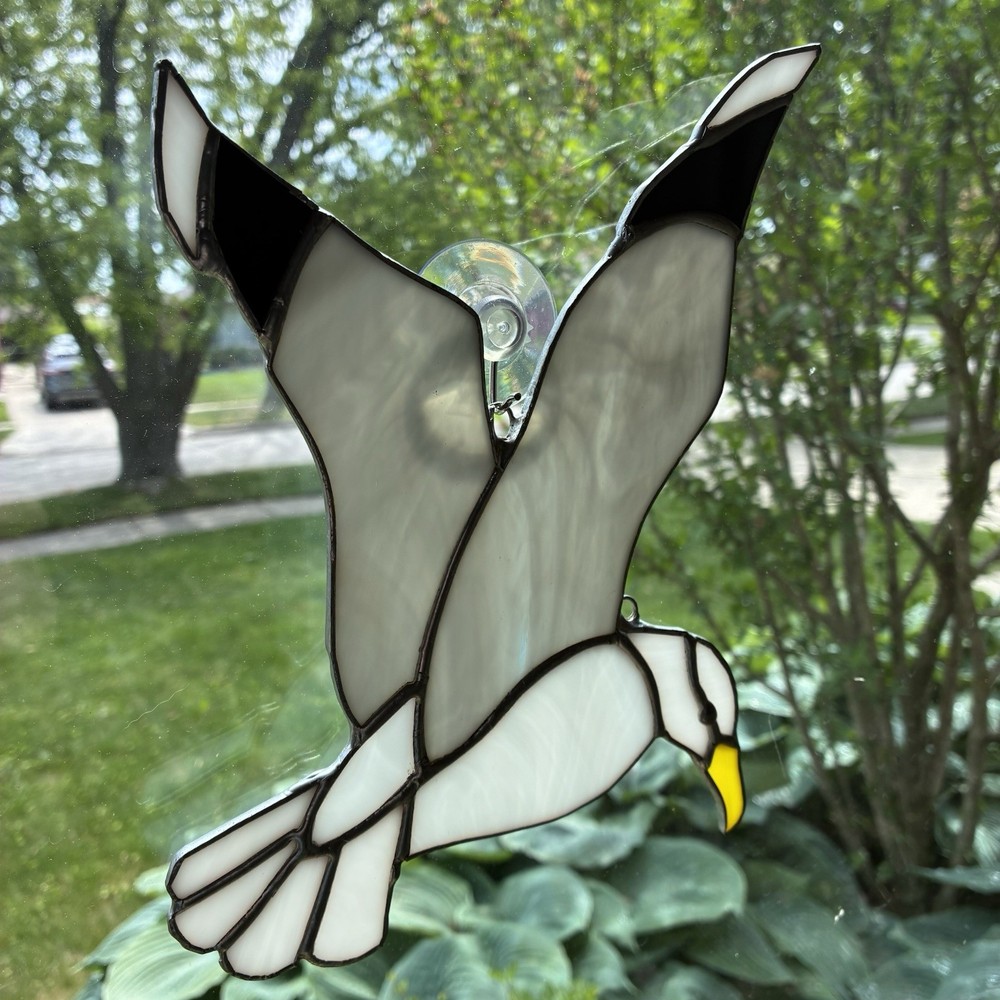Stained Glass VTG SEAGULL Suncatcher 10.5×10” Coastal Beach Decor Ocean Sea Bird