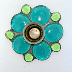 Vintage Fused Glass Handmade Green Aqua Round Marble Candle Stick Holders