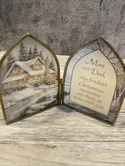 Vtg Vermont art expressions glass suncatcher Christmas “ Mother” “ Mom & Dad “