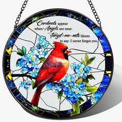 Cardinal Stained Glass Window Hanging, 8 Inch Sun Catchers Indoor Window, Sun…