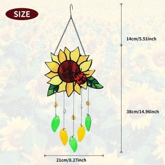 Stained Glass Suncatcher Sunflower Ladybug Window Decor, 20 x 8 Inches