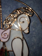 Vntg Merry-Go-Round Carousel Horse Gold Iridescent Stained Glass Suncatcher