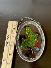 Stained Glass Oval Suncatcher 2 Birds Tree Branches w/chain 5x 3 3/8