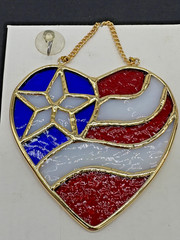 Glassical Heirlooms Stinaed Glass Heart American Flag Suncatcher Ornament NIB