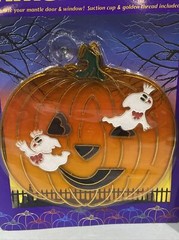 Vintage New Halloween Suncatcher Pumpkin & Cat Window Decor Ornament Plastic