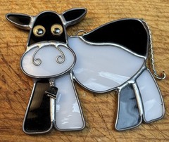 Stained Glass Cow Suncatcher Wall Hanging Farm Life 4.5” X 5”