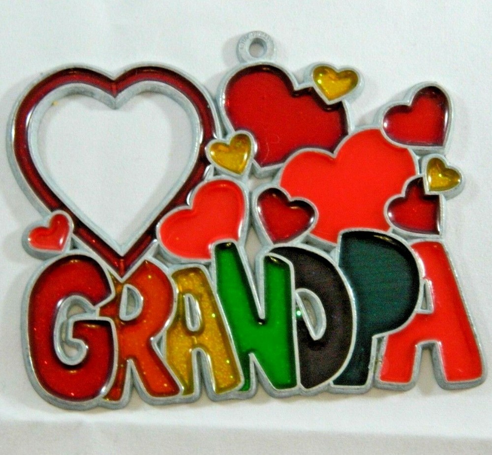 GRANDPA Heart Sun Catcher Ornament Window Decoration Valentines Day Vintage
