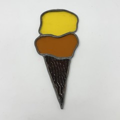 Vintage Stained Glass Sun Catcher Ice Cream Scoop Cone Large Orange Yellow Brown