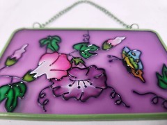 Vintage Butterfly Flower Stained Glass Style/Painted Suncatcher