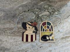 Lot of 2 Vintage Stained Glass Cat Kitty Window Hangers