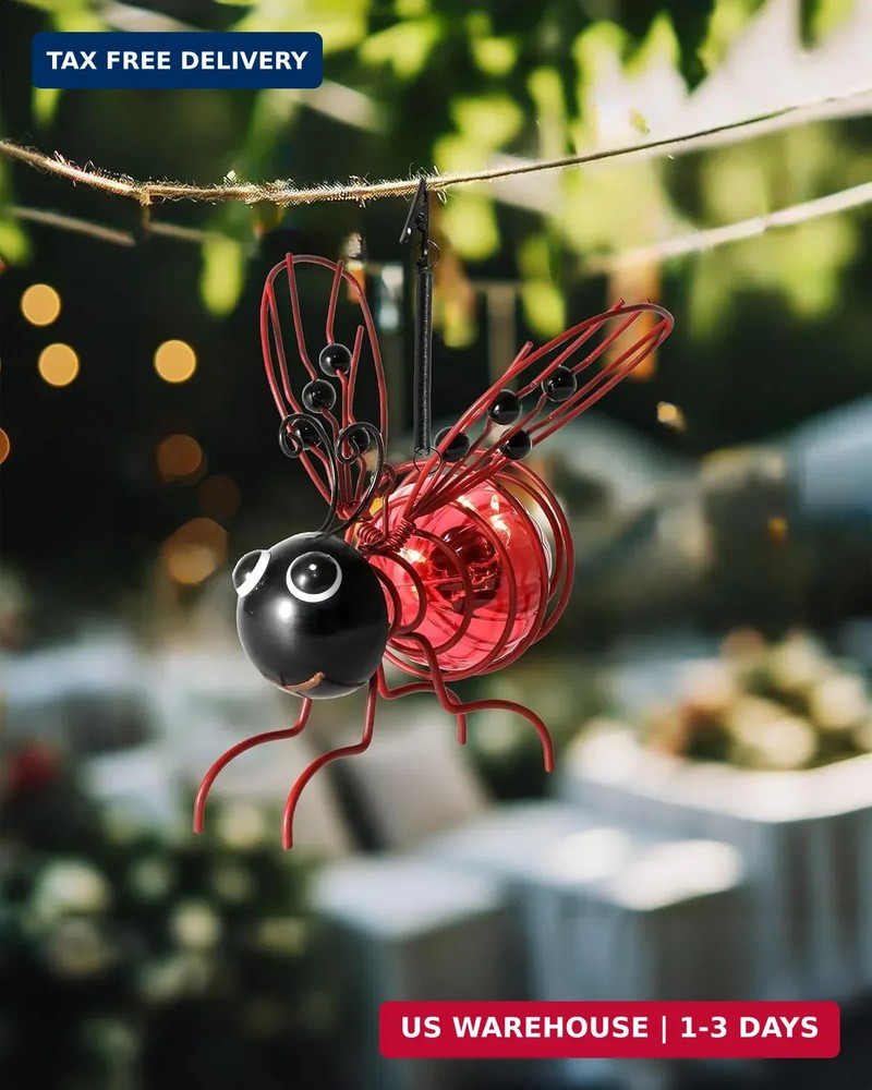 Solar-Powered Hanging Metal Ladybug Light Garden Decor | Lady Bug Sculpture w…