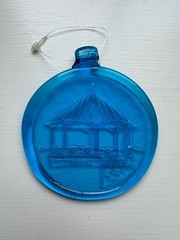 Blue Gazebo Pressed Art Glass Sun Catcher Ornament 3.75” Window Hanging