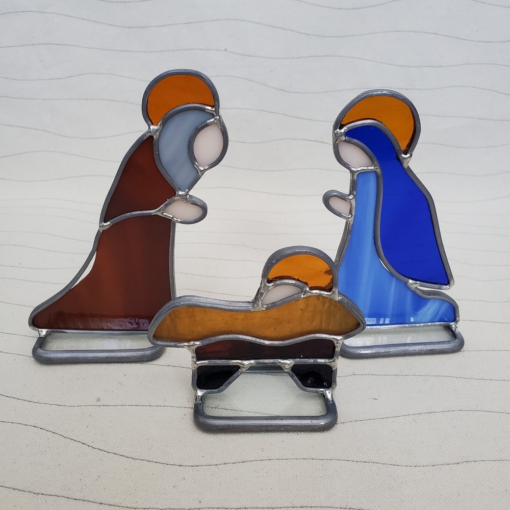 Stained Glass Standing Nativity Scene Jesus Joseph Mary Christmas Suncatcher