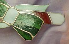 White & red candy cane Stained Glass Suncatcher Authentic Handmade w/ green bow