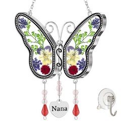 Pressed Flower Butterfly Suncatcher Pendant for Windows, Garden, Car Decor