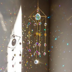 HDCRYSTALGIFTS 17Inch Crystal Prisms Suncatcher for Window Hanging Gold-Plated C