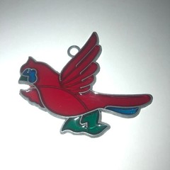 Vintage Red Cardinal Suncatcher Faux Stained Glass Bird Ornament Window Decor