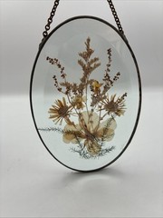 Vintage Pressed Glass Flower Wildflower Sun Catcher Wall Hanging Handmade SIGNED