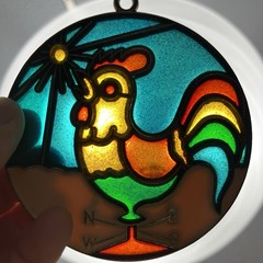 Stained Glass Suncatcher Glitter Multicolor Rooster Farmhouse 3.5″ Diameter
