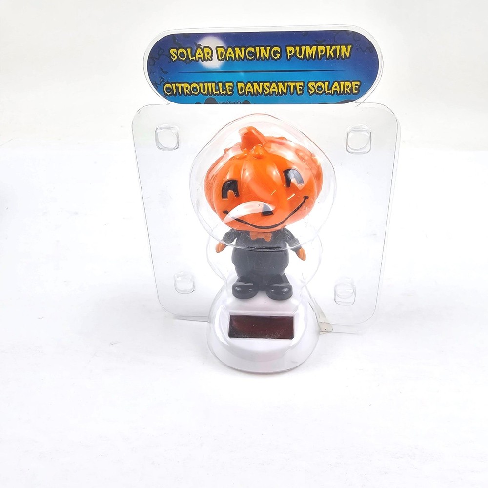 Solar Dancing Orange Pumpkin Halloween Sun Light Powered Bobble Head Toy NEW