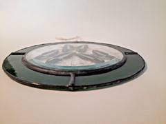 Decals of Common Bluebottle Butterfly’s between Stained Glass-Hangable