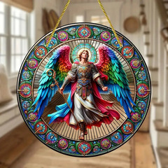 Archangel Michael Acrylic Stained Glass Effect Suncatcher Window Hanging