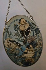amia stained glass suncatcher Vintage Mcm Chained Window Decor Handpainted Birds