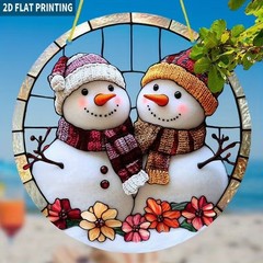 2D Flat Acrylic SNOWMAN COUPLE Sun catcher 7.8″ Round