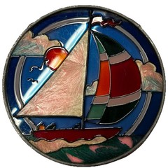 Sailboat Vintage Metal Stained Glass Hanging Sun Catcher