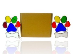 (2-Pack) Stained Glass Dog Paw Print Window Suncatcher Hanging Ornament 4.5×3.5″