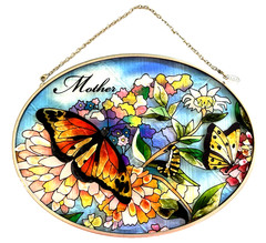 NEW AMIA “Mother” Suncatcher Butterfly Stained Glass Type Hand Painted 7″x 5.5″