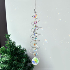 Crystal Rainbow Spiral Wind Spinner, Hanging Suncatcher with Prism Ball, Meta…