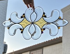 Arts & Crafts Stained Glass Suncatcher Amber Slag Glass 19”