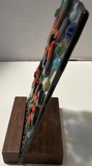 Fused Glass Handmade Rectangular Multicolor Flower Sun Catcher Signed W/Stand