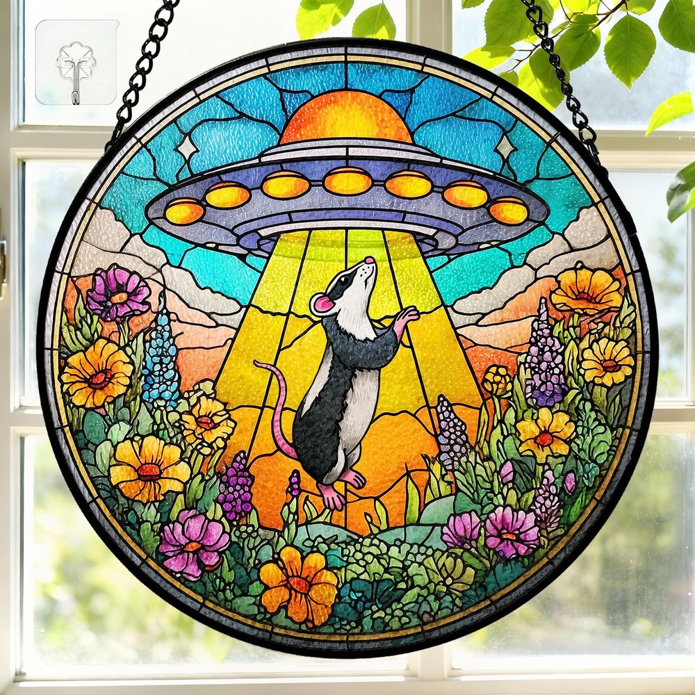 Colorful Stained Glass UFO Sun Catcher Indoor Outdoor Home Decor Gift