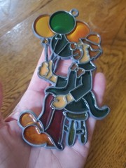 Vintage 80’s Stained Glass Style Acrylic and Metal Clown Sun Catcher Balloons