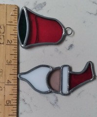 2- Holiday Sun Catchers Stained Glass Bell & Santa Claus Vintage Ornaments