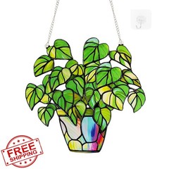 Marzovitra Stained Glass Green Plant Suncatcher