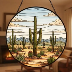 Cactus Desert Suncatcher Stained Glass Plant Art, Gift for Nature Lover Decor
