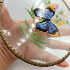Cottagecore Glass Sun Catcher Butterfly/Flower Transferware Design 6-1/8″