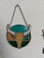 Stained glass Texas longhorn With Cactus