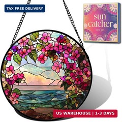 Birthday Gifts for Women – Ocean Flowers Faux Stained Glass Window Hanging Sun C